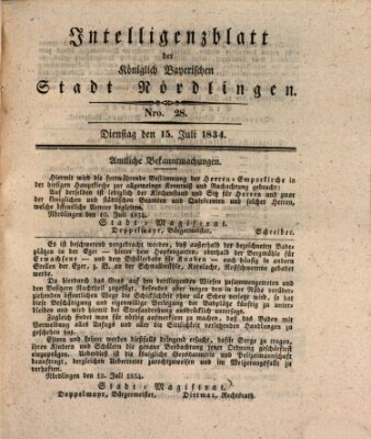 Intelligenzblatt der Königlich Bayerischen Stadt Nördlingen Dienstag 15. Juli 1834