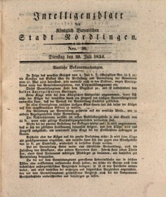 Intelligenzblatt der Königlich Bayerischen Stadt Nördlingen Dienstag 29. Juli 1834