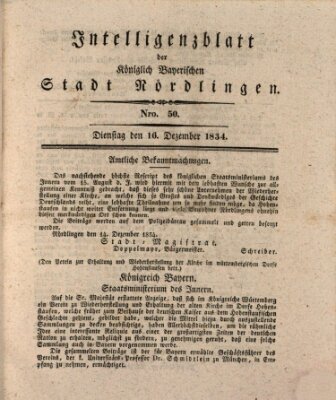 Intelligenzblatt der Königlich Bayerischen Stadt Nördlingen Dienstag 16. Dezember 1834