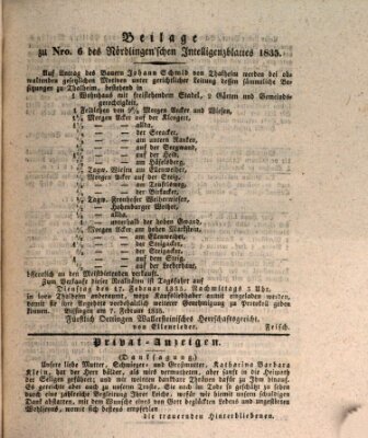 Intelligenzblatt der Königlich Bayerischen Stadt Nördlingen Dienstag 10. Februar 1835