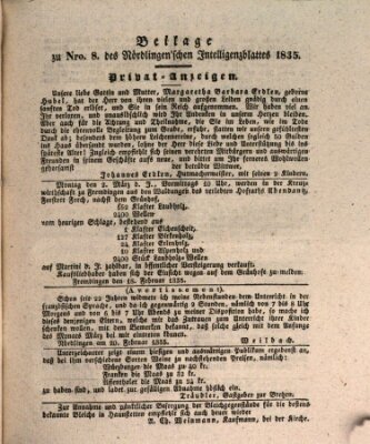 Intelligenzblatt der Königlich Bayerischen Stadt Nördlingen Dienstag 24. Februar 1835