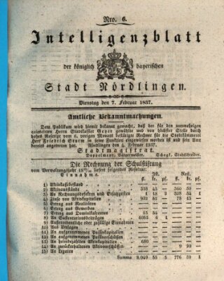 Intelligenzblatt der Königlich Bayerischen Stadt Nördlingen Dienstag 7. Februar 1837