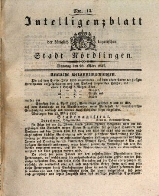 Intelligenzblatt der Königlich Bayerischen Stadt Nördlingen Dienstag 28. März 1837