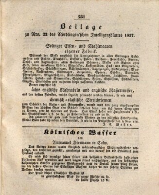 Intelligenzblatt der Königlich Bayerischen Stadt Nördlingen Dienstag 30. Mai 1837