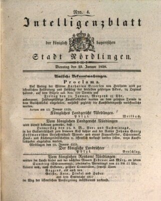 Intelligenzblatt der Königlich Bayerischen Stadt Nördlingen Dienstag 23. Januar 1838