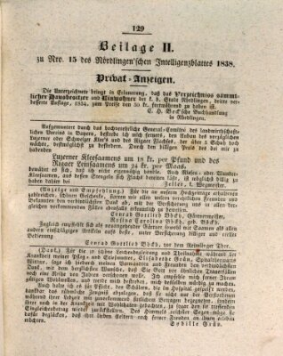 Intelligenzblatt der Königlich Bayerischen Stadt Nördlingen Dienstag 10. April 1838