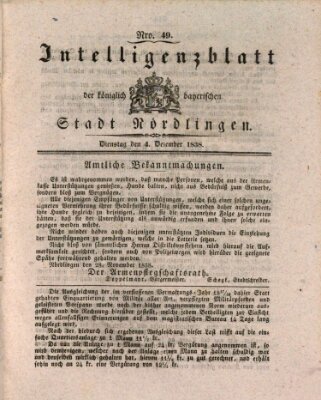 Intelligenzblatt der Königlich Bayerischen Stadt Nördlingen Dienstag 4. Dezember 1838