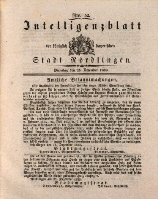 Intelligenzblatt der Königlich Bayerischen Stadt Nördlingen Dienstag 25. Dezember 1838