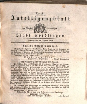 Intelligenzblatt der Königlich Bayerischen Stadt Nördlingen Dienstag 29. Januar 1839