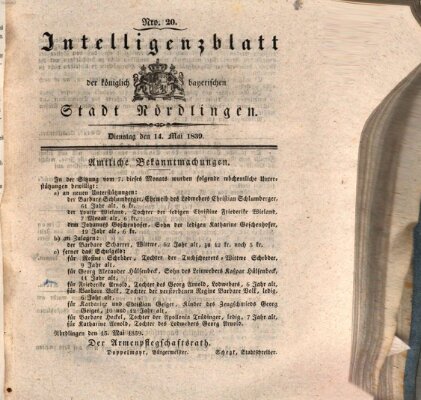 Intelligenzblatt der Königlich Bayerischen Stadt Nördlingen Dienstag 14. Mai 1839