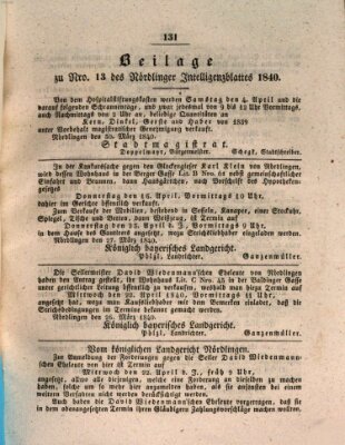 Intelligenzblatt der Königlich Bayerischen Stadt Nördlingen Dienstag 31. März 1840