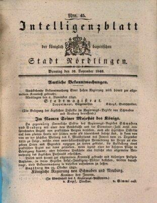 Intelligenzblatt der Königlich Bayerischen Stadt Nördlingen Dienstag 10. November 1840