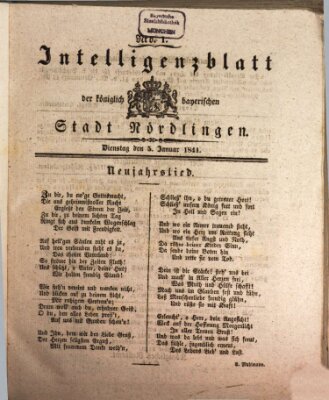 Intelligenzblatt der Königlich Bayerischen Stadt Nördlingen Dienstag 5. Januar 1841