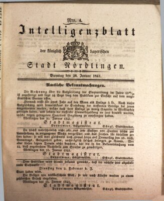 Intelligenzblatt der Königlich Bayerischen Stadt Nördlingen Dienstag 26. Januar 1841