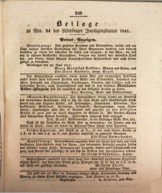 Intelligenzblatt der Königlich Bayerischen Stadt Nördlingen Dienstag 15. Juni 1841