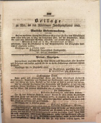 Intelligenzblatt der Königlich Bayerischen Stadt Nördlingen Dienstag 5. Oktober 1841