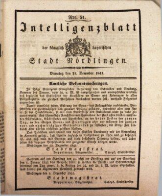 Intelligenzblatt der Königlich Bayerischen Stadt Nördlingen Dienstag 21. Dezember 1841