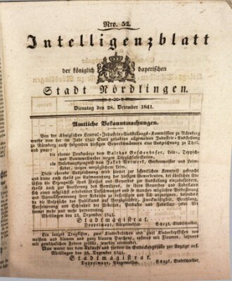 Intelligenzblatt der Königlich Bayerischen Stadt Nördlingen Dienstag 28. Dezember 1841