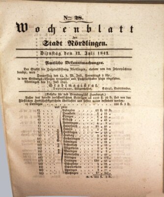 Wochenblatt der Stadt Nördlingen (Intelligenzblatt der Königlich Bayerischen Stadt Nördlingen) Dienstag 12. Juli 1842