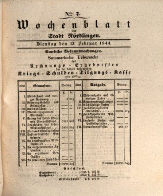 Wochenblatt der Stadt Nördlingen (Intelligenzblatt der Königlich Bayerischen Stadt Nördlingen) Dienstag 13. Februar 1844