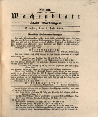 Wochenblatt der Stadt Nördlingen (Intelligenzblatt der Königlich Bayerischen Stadt Nördlingen) Dienstag 9. Juli 1844