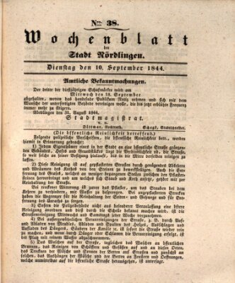 Wochenblatt der Stadt Nördlingen (Intelligenzblatt der Königlich Bayerischen Stadt Nördlingen) Dienstag 10. September 1844