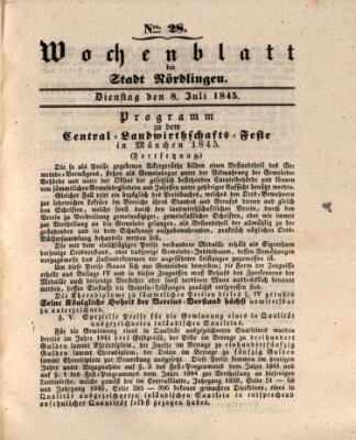 Wochenblatt der Stadt Nördlingen (Intelligenzblatt der Königlich Bayerischen Stadt Nördlingen) Dienstag 8. Juli 1845