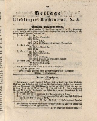 Wochenblatt der Stadt Nördlingen (Intelligenzblatt der Königlich Bayerischen Stadt Nördlingen) Dienstag 21. Januar 1845