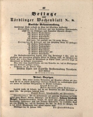 Wochenblatt der Stadt Nördlingen (Intelligenzblatt der Königlich Bayerischen Stadt Nördlingen) Dienstag 25. Februar 1845