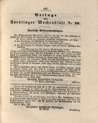 Wochenblatt der Stadt Nördlingen (Intelligenzblatt der Königlich Bayerischen Stadt Nördlingen) Dienstag 11. März 1845