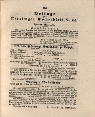 Wochenblatt der Stadt Nördlingen (Intelligenzblatt der Königlich Bayerischen Stadt Nördlingen) Dienstag 8. April 1845