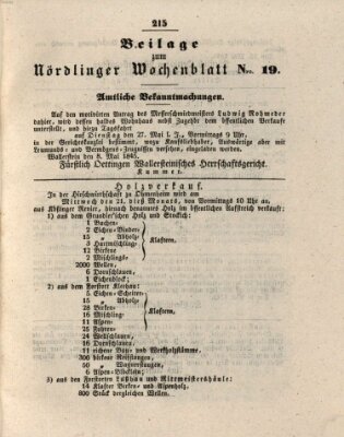 Wochenblatt der Stadt Nördlingen (Intelligenzblatt der Königlich Bayerischen Stadt Nördlingen) Dienstag 13. Mai 1845