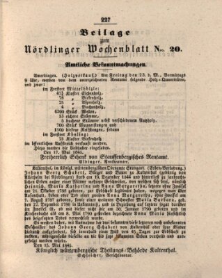 Wochenblatt der Stadt Nördlingen (Intelligenzblatt der Königlich Bayerischen Stadt Nördlingen) Dienstag 20. Mai 1845