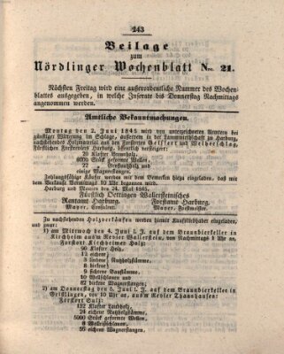 Wochenblatt der Stadt Nördlingen (Intelligenzblatt der Königlich Bayerischen Stadt Nördlingen) Dienstag 27. Mai 1845