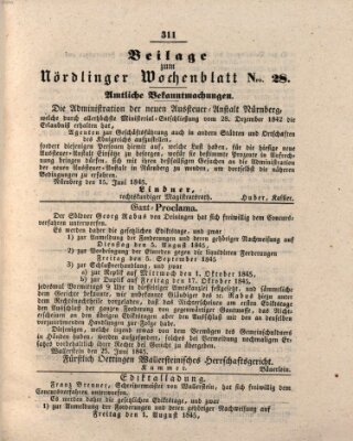 Wochenblatt der Stadt Nördlingen (Intelligenzblatt der Königlich Bayerischen Stadt Nördlingen) Dienstag 8. Juli 1845