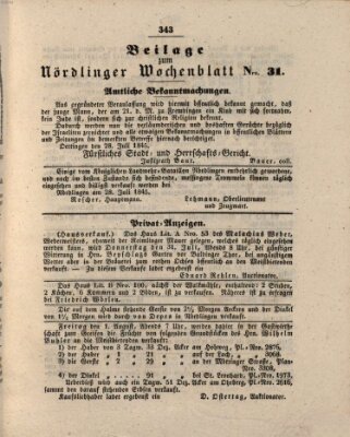 Wochenblatt der Stadt Nördlingen (Intelligenzblatt der Königlich Bayerischen Stadt Nördlingen) Dienstag 29. Juli 1845