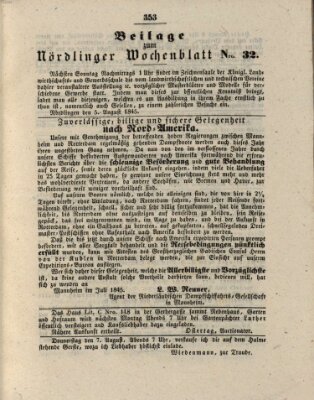 Wochenblatt der Stadt Nördlingen (Intelligenzblatt der Königlich Bayerischen Stadt Nördlingen) Dienstag 5. August 1845