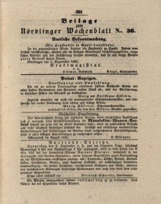 Wochenblatt der Stadt Nördlingen (Intelligenzblatt der Königlich Bayerischen Stadt Nördlingen) Dienstag 2. September 1845