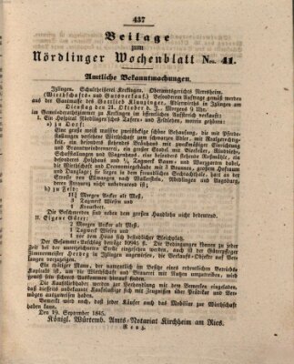 Wochenblatt der Stadt Nördlingen (Intelligenzblatt der Königlich Bayerischen Stadt Nördlingen) Dienstag 7. Oktober 1845