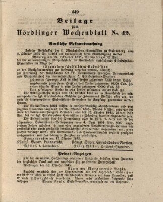 Wochenblatt der Stadt Nördlingen (Intelligenzblatt der Königlich Bayerischen Stadt Nördlingen) Dienstag 14. Oktober 1845