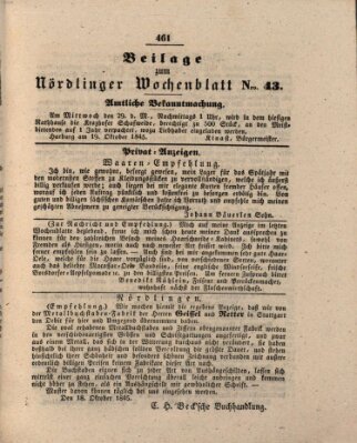 Wochenblatt der Stadt Nördlingen (Intelligenzblatt der Königlich Bayerischen Stadt Nördlingen) Dienstag 21. Oktober 1845