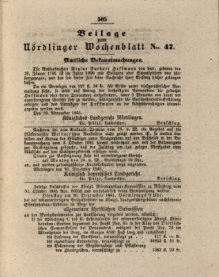 Wochenblatt der Stadt Nördlingen (Intelligenzblatt der Königlich Bayerischen Stadt Nördlingen) Dienstag 18. November 1845