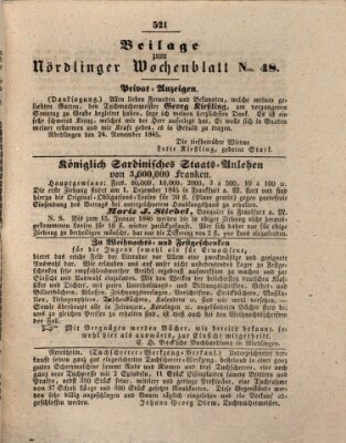 Wochenblatt der Stadt Nördlingen (Intelligenzblatt der Königlich Bayerischen Stadt Nördlingen) Dienstag 25. November 1845