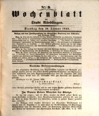 Wochenblatt der Stadt Nördlingen (Intelligenzblatt der Königlich Bayerischen Stadt Nördlingen) Dienstag 18. Januar 1848
