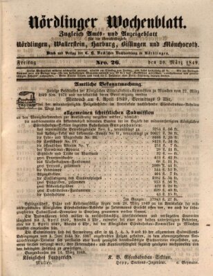 Nördlinger Wochenblatt (Intelligenzblatt der Königlich Bayerischen Stadt Nördlingen) Freitag 30. März 1849