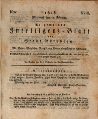 Allgemeines Intelligenz-Blatt der Stadt Nürnberg Mittwoch 11. Februar 1818