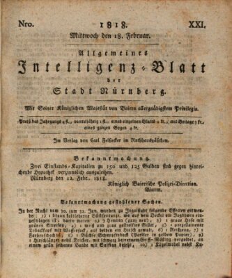 Allgemeines Intelligenz-Blatt der Stadt Nürnberg Mittwoch 18. Februar 1818