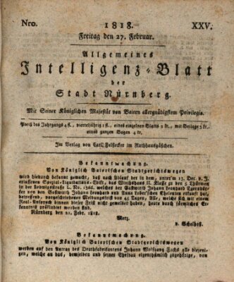 Allgemeines Intelligenz-Blatt der Stadt Nürnberg Freitag 27. Februar 1818