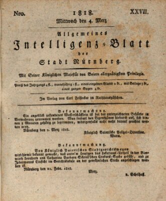 Allgemeines Intelligenz-Blatt der Stadt Nürnberg Mittwoch 4. März 1818