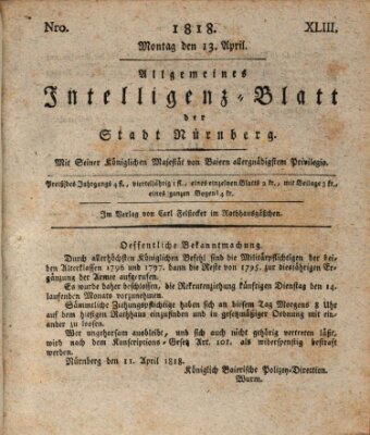 Allgemeines Intelligenz-Blatt der Stadt Nürnberg Montag 13. April 1818